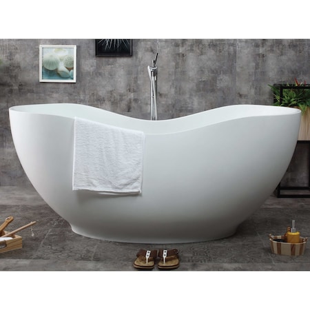 Alfi Brand 66" White Solid Surface Smooth Resin Soaking Bathtub AB9949